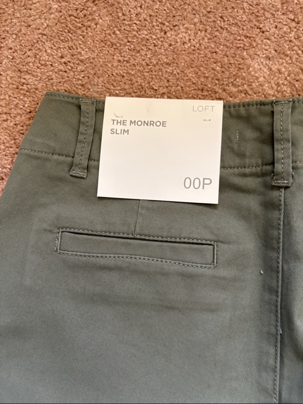 Women’s Monroe Slim Mid Rise Cotton Olive Green Chino Pants -Casual Straight Fit - Picture 7 of 7